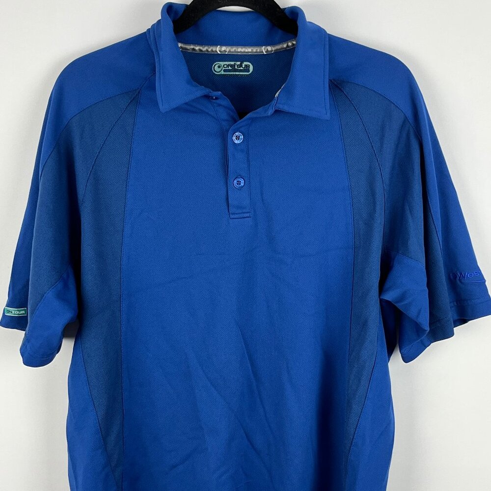 Ontour Polo Shirt Size L Blue Short Sleeve Button Up Collared Polyester